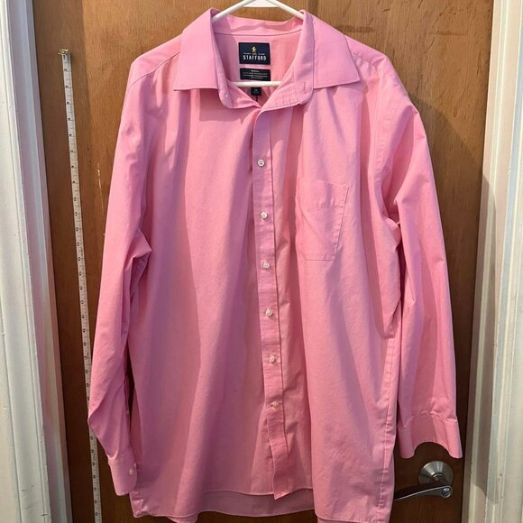 🐻 Size 18/34-35 - Stafford - Men's Long Sleeve Pink Dress Shirt - Picture 1 of 6
